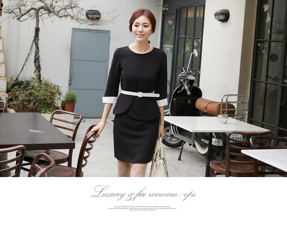 [셀린 배색 벨트 원피스(+B)] My Classy Style, ODE