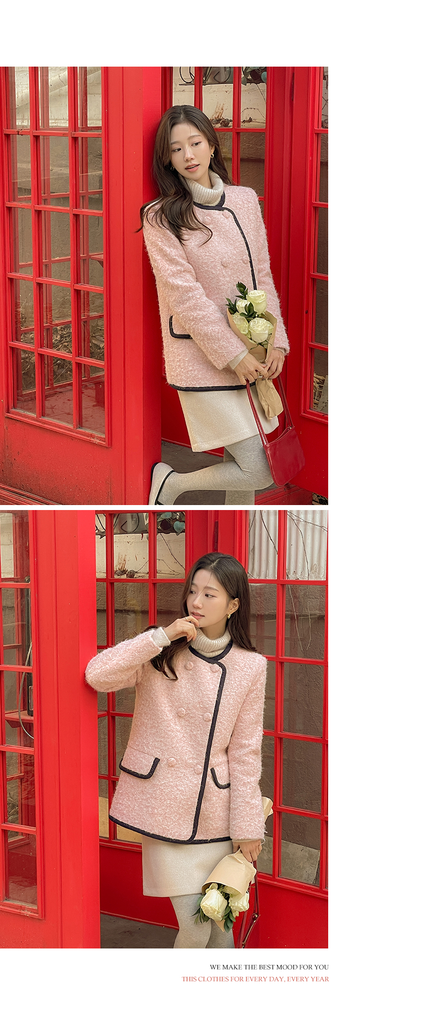 스노우 배색 라인 부클 누빔 하프 코트 상세 이미지 8