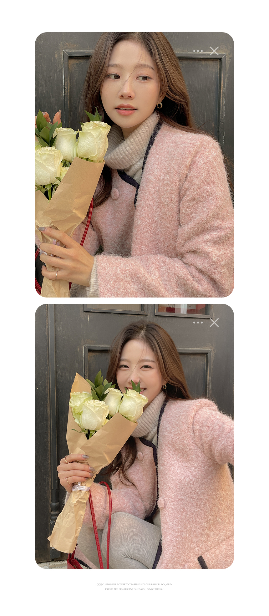 스노우 배색 라인 부클 누빔 하프 코트 상세 이미지 13