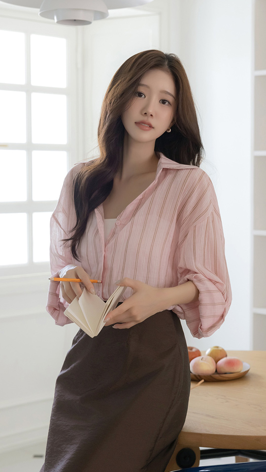 오드 시스루 롤업 소매 스트라이프 셔츠