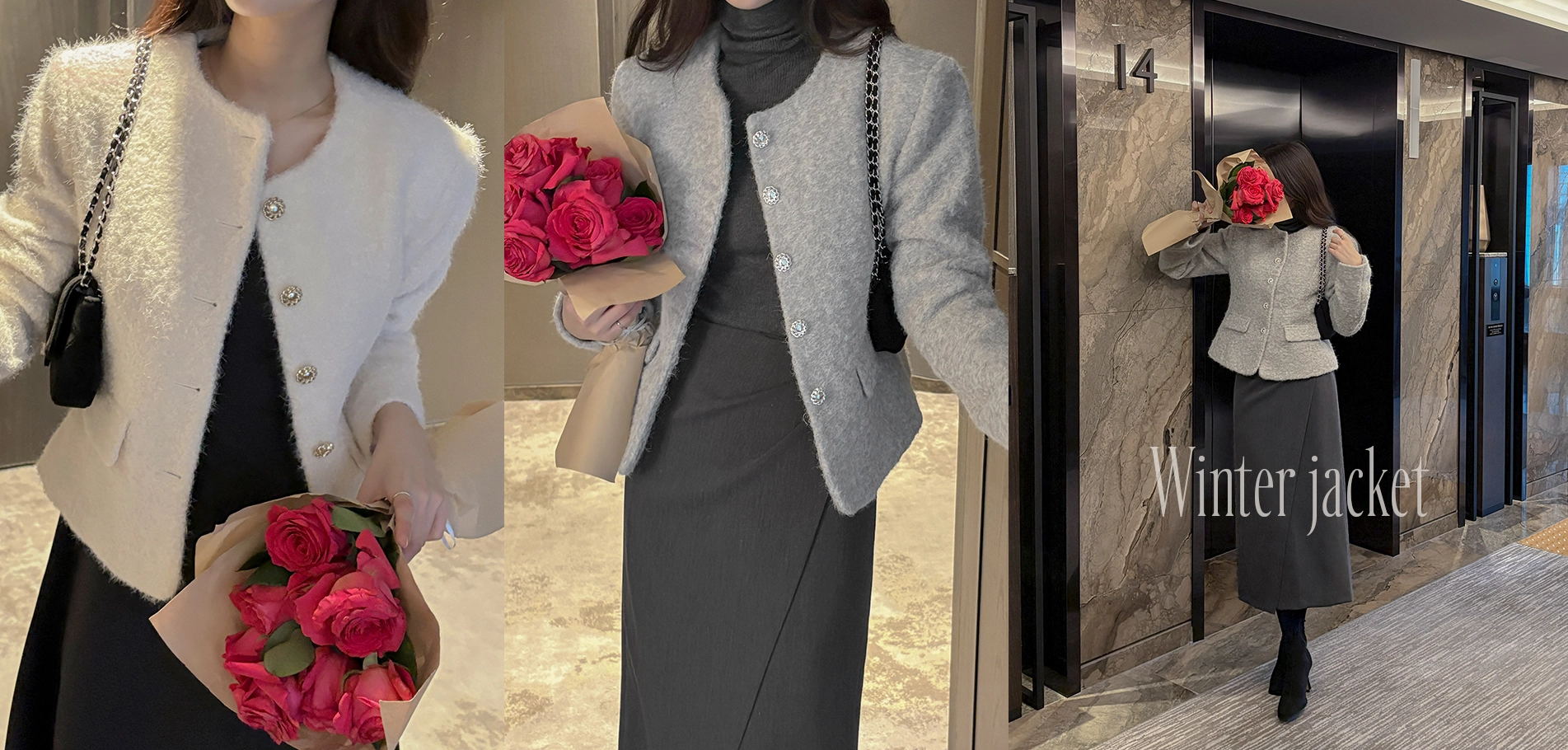 도톰 포근 2온스 누빔 라운드넥 자켓