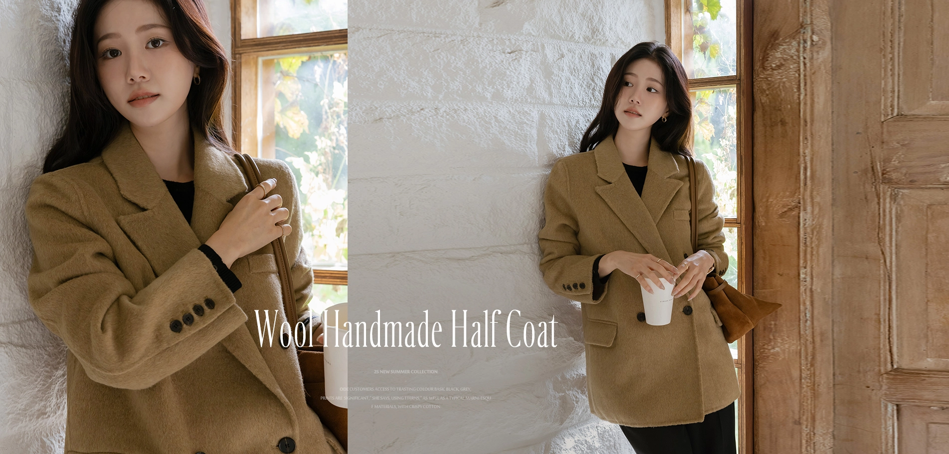 카라넥 더블 버튼 울 핸드메이드 하프 코트