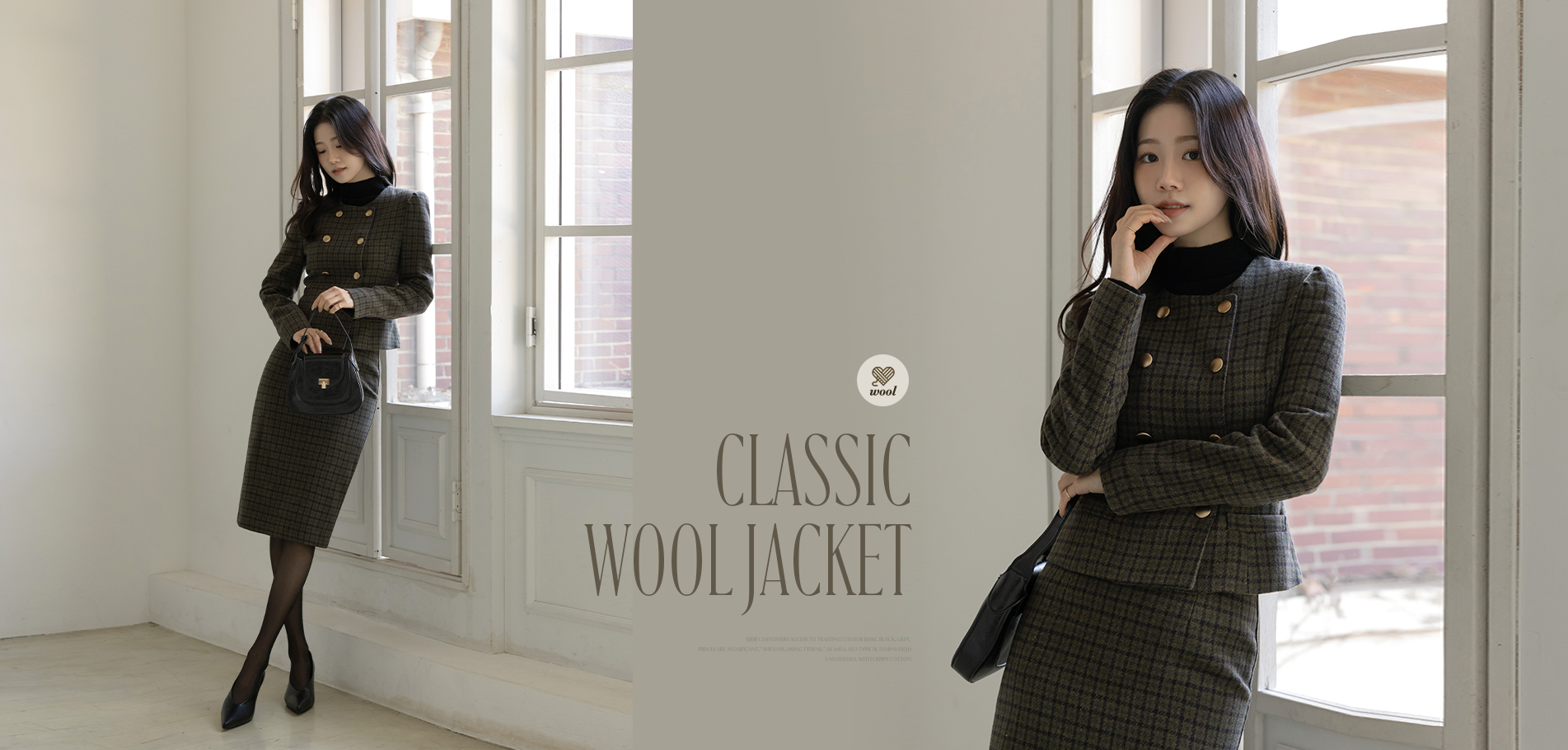 클래식 체크 울 더블 버튼 셋업 자켓