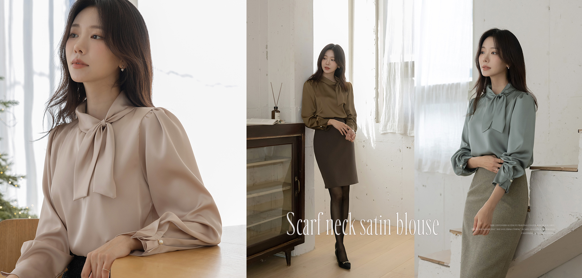  로아 스카프넥 새틴 블라우스