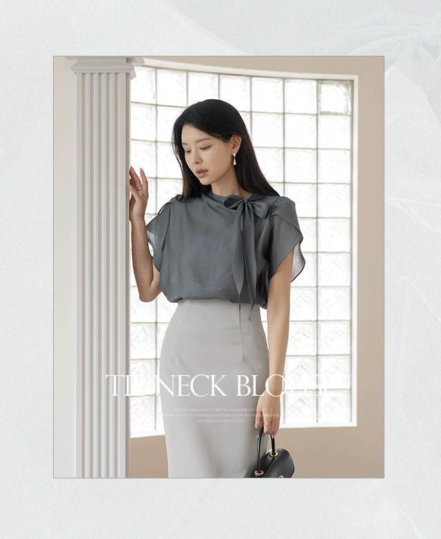 비비안 타이넥 튤립 소매 블라우스
