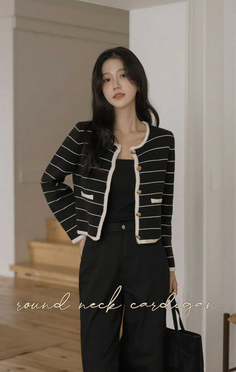 촘촘 라운드넥 골드 버튼 가디건