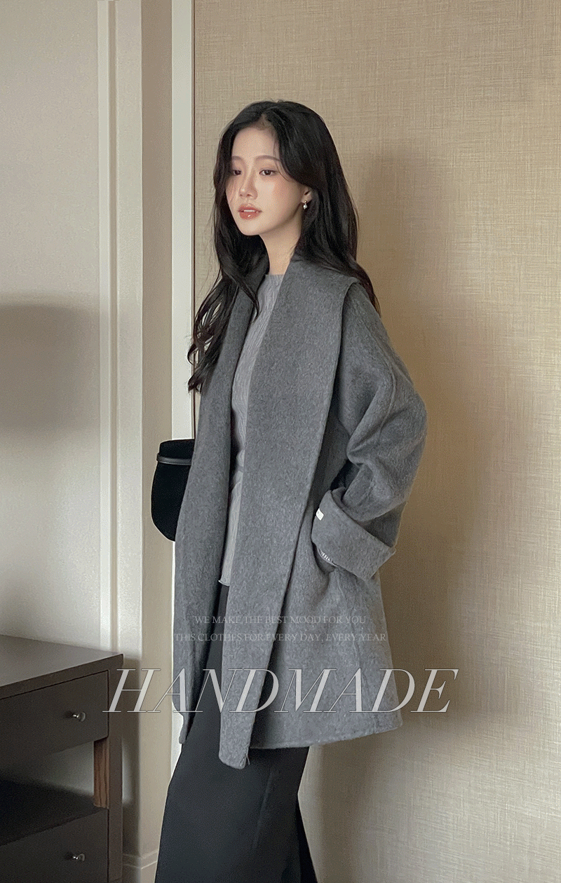 숄카라 울 핸드메이드 코트(+벨트)