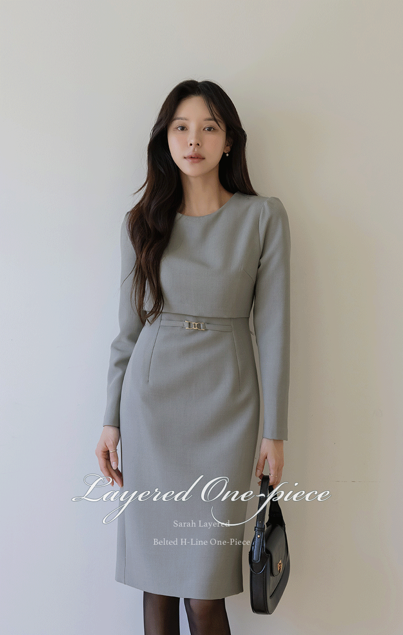 세라 레이어드 벨티드 h라인 원피스