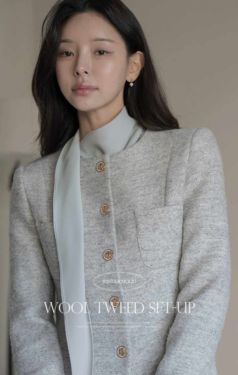  프랑 부클 울 페플럼 트위드 셋업 자켓