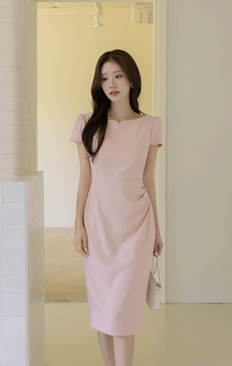와이드 트임넥 셔링 H라인 원피스